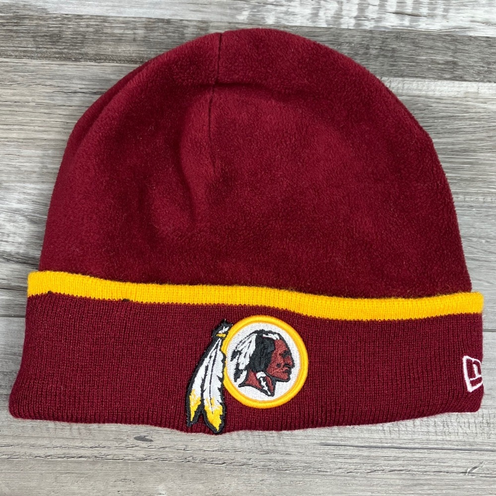 New Era Washington Redskins NFL Cuffed Beanie Fleece Knit Hat Burgundy Gold OSFM